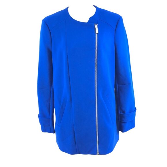 Vince Camuto Womens Coat Collarless Asymmetrical Zip Boxy Cobalt Blue Size XS - Picture 1 of 5
